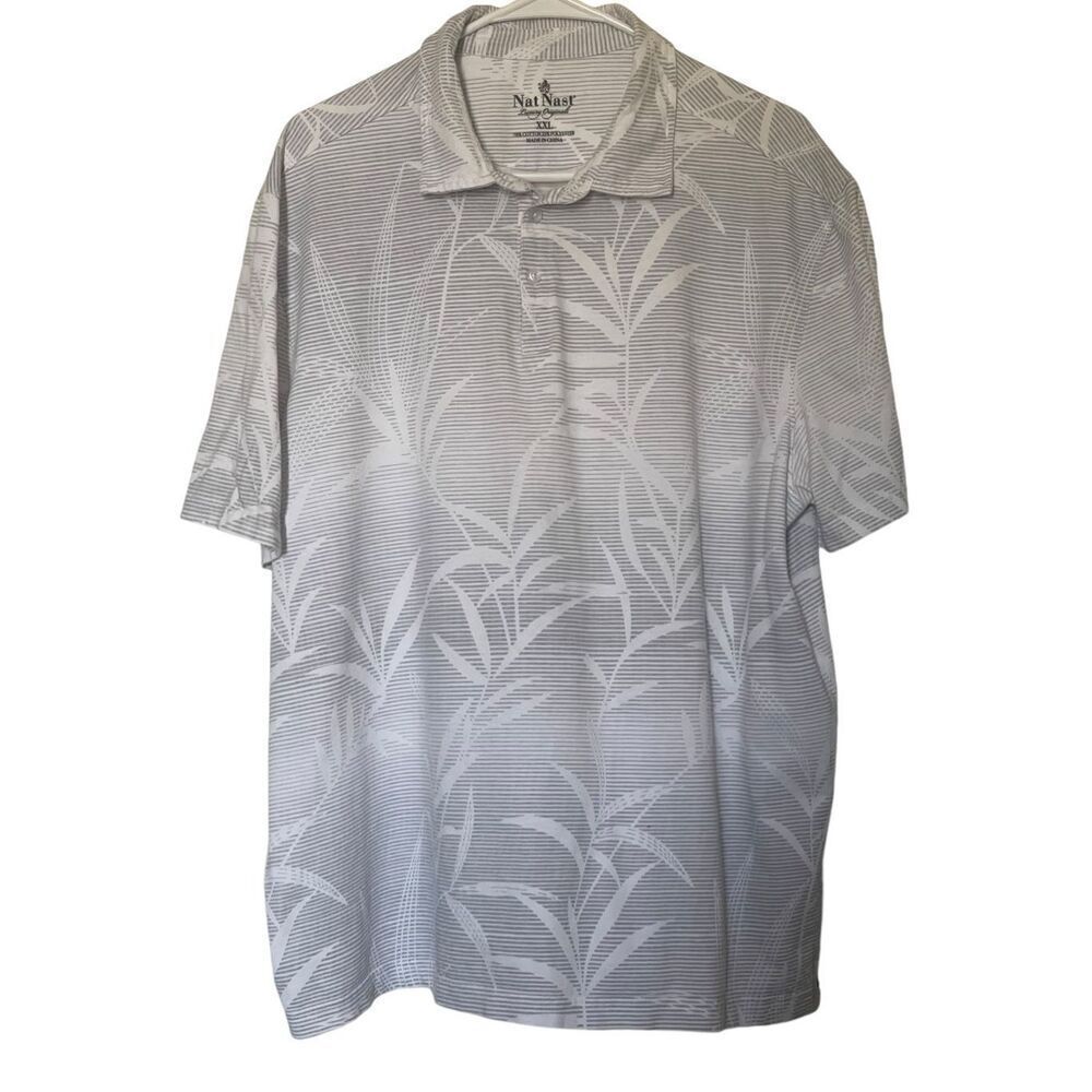 Nat Nast Mens Gray & White Luxury Originals Tropical Striped Polo Size XXL